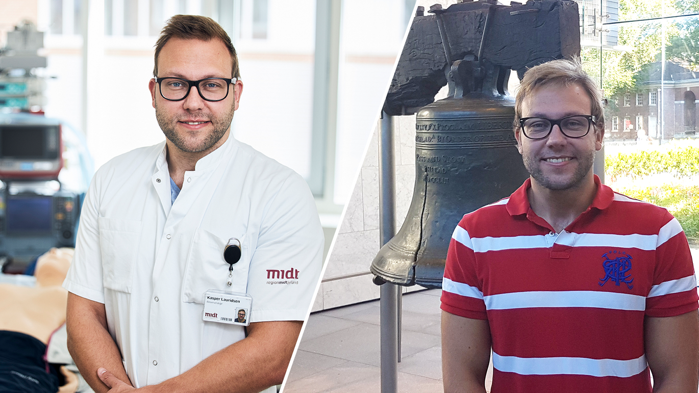 A split photo of Kasper Glerup Lauridsen as a physician and as a young researcher